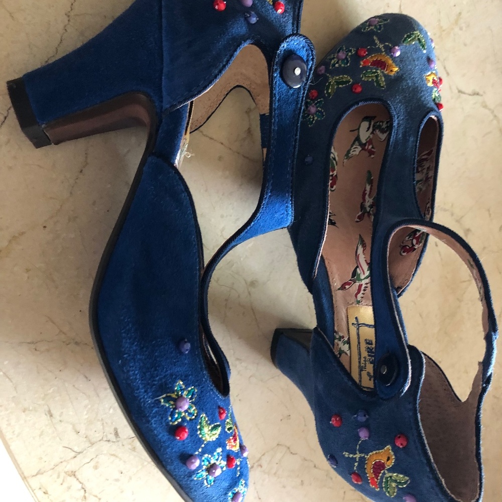 Miss L Fire embroidered t-strap heels